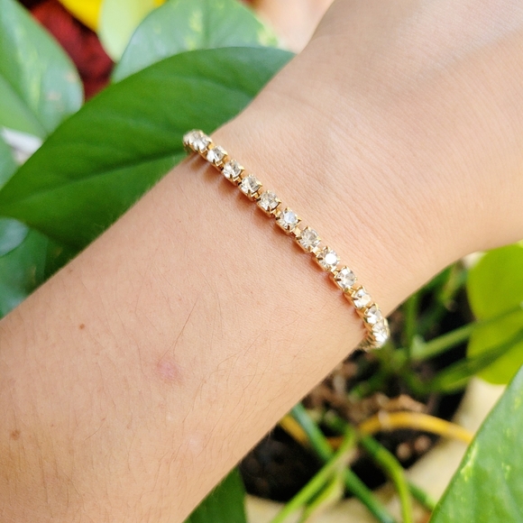 Classic Gold Dainty Rhinestone Bracelet - Picture 6 of 11